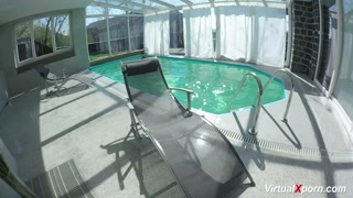 horny Milf masturbating at the pool