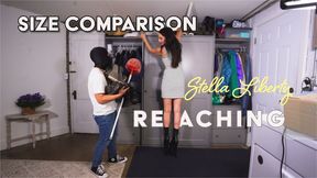 Size Comparison Stella Liberty Reaching Top Shelf for Tiny Man - Tyny needs help reaching a tall cabinet and calls a service that sends tall people to help - 4K MP4