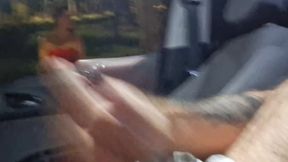 Amateur brunette girl gets caught masturbating in a bus stop
