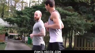 Familydick older tattooed strong dad coaches virgin stepson on phat prick