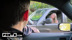 Stranded petite brunette Anya Olsen gets a sloppy deepthroat blowjob from