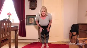 Busty mature BBW Catherine works out with big natural tits