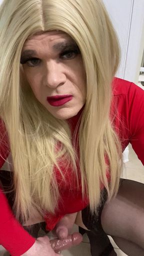 Horny Crossdresser Squirts on a Dildo Hands Free Then Sucks It Talks Dirty to the Camera