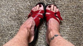Toe Wiggling In Red Leather Sandals