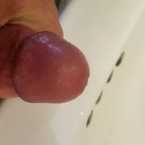 Quick cumshot in the bathroom WITH a cock ring on!!