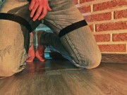 I couldn't wait for my master to take me out for a walk and peed in my jeans. Bad boy omorashi