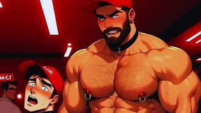 Hot Gay Sex with Waiters in Public During Dinner. Hard Cock in the Ass and Cum on the Customers'_ Food.