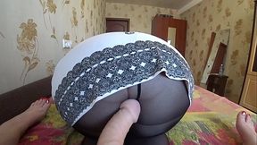 Girlfriend woke up a mature , with a dildo slapped on huge tits and in big booty and fucked. Lesbians pov.