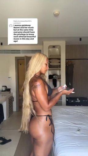 Slender babe in micro bikini shows off thick thighs and big ass