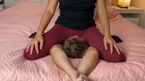 Aggressive Facesitting in Red Leggings and Heels *** Verbal Humiliation, Face Slapping, Fighting"**