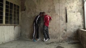 Young cum dump for two bareback fuckers