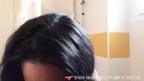 French brunette masturbates and spanks herself in the shower