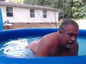 Bearded Daddy Plays Naked by the Pool