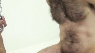 Hairy man showcases his deepthroating skills before riding