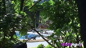 Sudden huge cock🌭 action on lounge by pool with fiancé