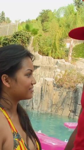 Unforgettable moment from "While others party in the pool the brunette is being penetrated by a throbbing BBC"