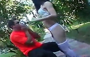 Tranny in white lingerie ass banged