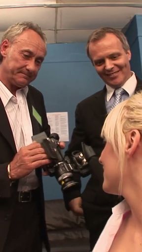 An office interview turns spicy once the brunette and blonde chicks beg for group sex   Clip 1