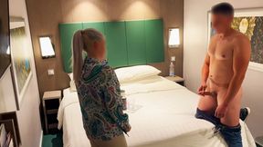 The Girl At The Hotel Reception Brings Me A Soda And Helps Me Finish By Giving Me A Blowjob