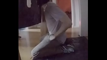 Homemade - I dared my young flatmate to get on his knees, blindfolded, and I pissed in his mouth through a gloryhole... he gets hard and sucks me