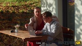 MATURE4K. Nerd tries Big Tits for the first time