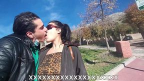 Amateur GF gives risky outdoor blowjob on a moving bus