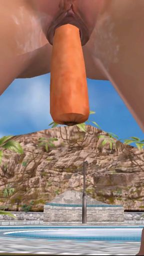 A beautiful girl masturbating using carrot near swimming pool - Animated porn   Clip 1