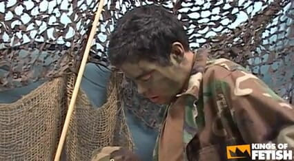 Two military guys stroke their big dicks and eat load