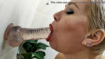 A mature dirty BBW slut washes her fucking mud in the shower, sucks a dick to the Master of her bitch fantasies, fucks herself with a dildo, and so on))