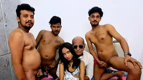 Old man enjoys a wild foursome with a young Asian chick and her three friends.