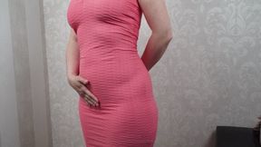 Pink dress and totally stuffed belly