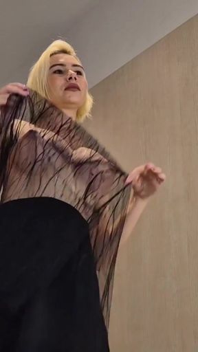 Thrilling moment from &quot;NO BRA Try on haul. View from below in the locker room on a blonde with big tits&quot;