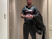 Post workout bodybuilding posing practice