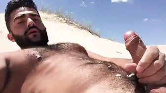 Greek Hunk Jerks Big Cock on Public Beach