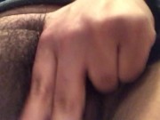 Horny ftm wet and hard at friends house, hides to jerk huge clit to orgasm