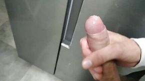 Dude Jerks Off His Huge Long Cock and Cums in the Fridge