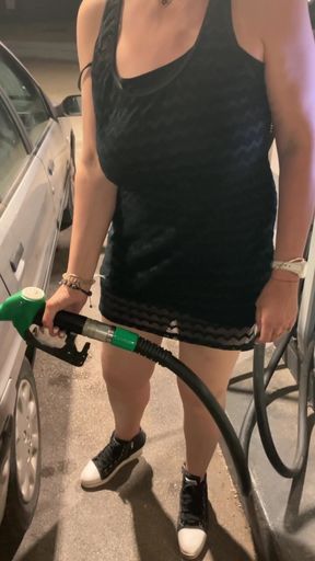 Gas Station No Panties in Micro Dress