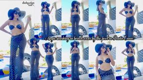 Angie smoking in beach wear by the pool in Punta Cana!