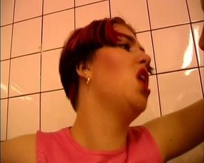 Amateur German Pink Haired Teen Fucked in Bathroom