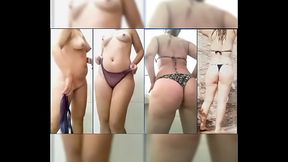 Mirella Delicia exhibitionist, in a bikini, denim shorts, showing off and taking off her clothes, striptease, naughty little bitch