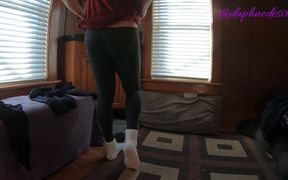 Daphne Fitting Room Teasing in a Red Dress and Leggings