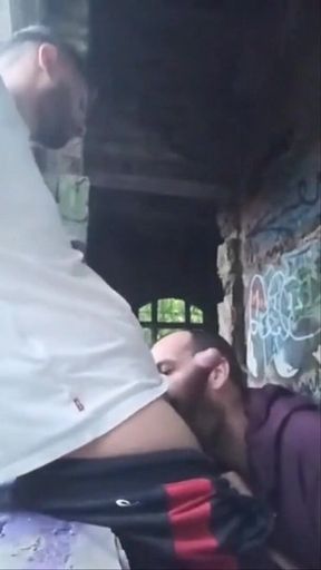 A Dude Is Jerking off in an Urban Exploration Setting and Gets Caught by a Blowjob Artist.