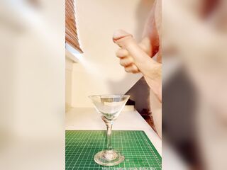 Large Schlong Stroking in to Cocktail Glass then using Cum as Lube