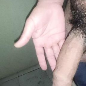 I love being naked in the staff restroom. I love caressing my penis.