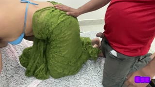 Desi aunty first took cock in her pussy from behind and then got released while playing Holi