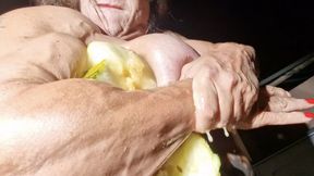 NEW ! muscular female torso smash crush squezze melon biceps legs nude topless challanges nigth video grunt pecs chest fantasy melon video squezze!