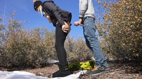 Outdoor Sex in the Snow! Risky with a Big Cumshot on My Ass!