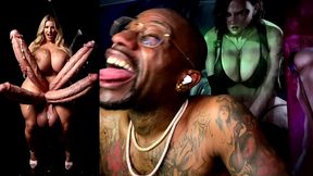 girl cock the god of cumflation is cumming from her multiple hard girl cocks, ai generated