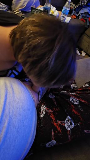 Iconic moment from "Netflix and suck almost caught sucking his cock on couch"