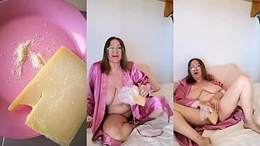 Parmesan Playtime: Granny’s Cheesy Antics Masturbation